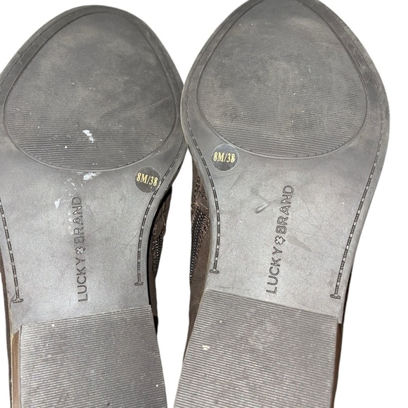 Lucky Brand Women's Booties Size 8M Brown w/Gold Flecks Leather Block Heel Zip - Picture 10 of 11